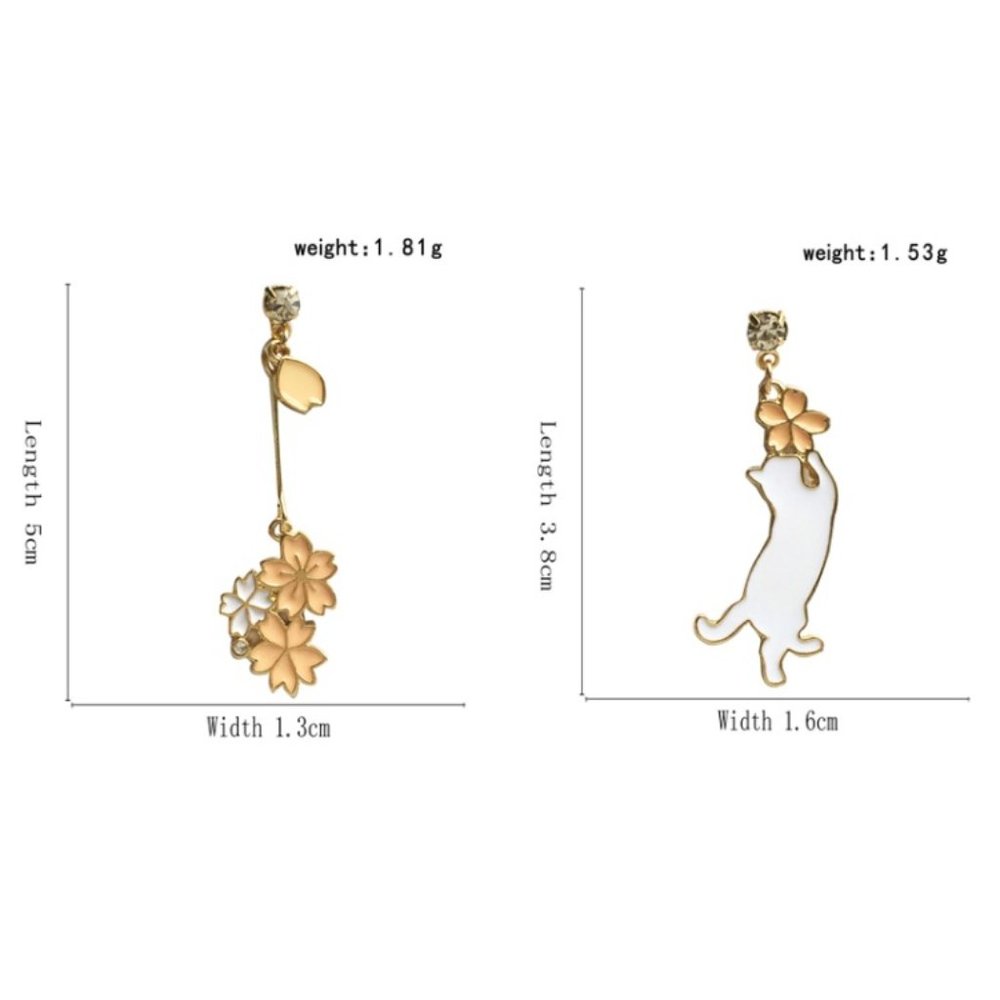 💙Kitty Cat Sakura Flower Drop Earrings - Picture 9 of 10